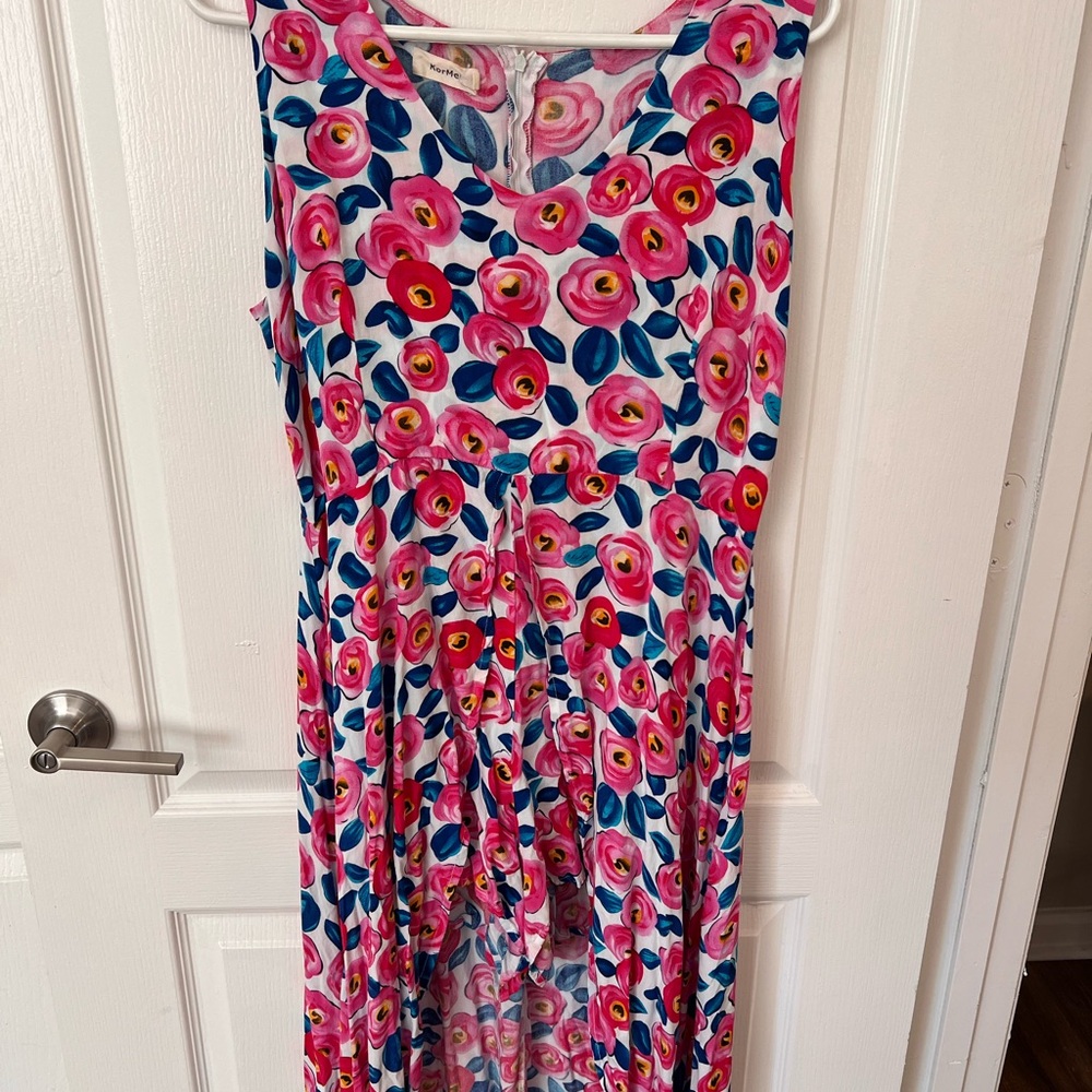 Floral Sleeveless Romper Dress with Pink and Blue Accents